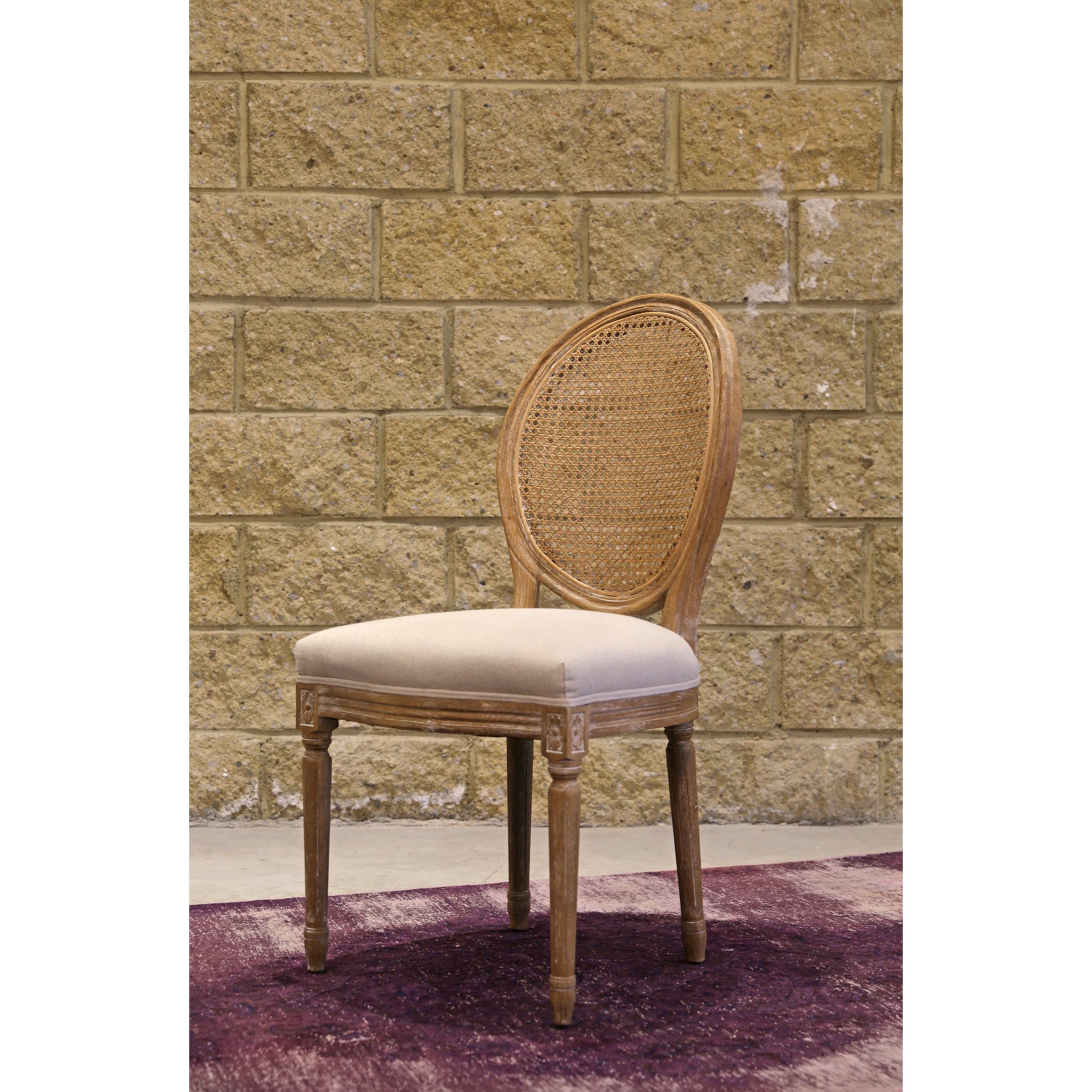Napoleon Dining Chair w/ Cane Back by LH Imports in antique linen and brown washed. Made from oak, plywood, pu foam, polyester fiber, mixed linen in a transitional style.