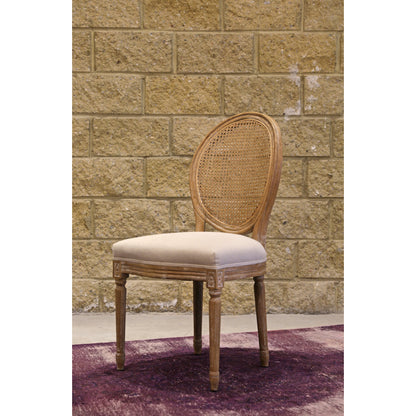 Napoleon Dining Chair w/ Cane Back by LH Imports in antique linen and brown washed. Made from oak, plywood, pu foam, polyester fiber, mixed linen in a transitional style.