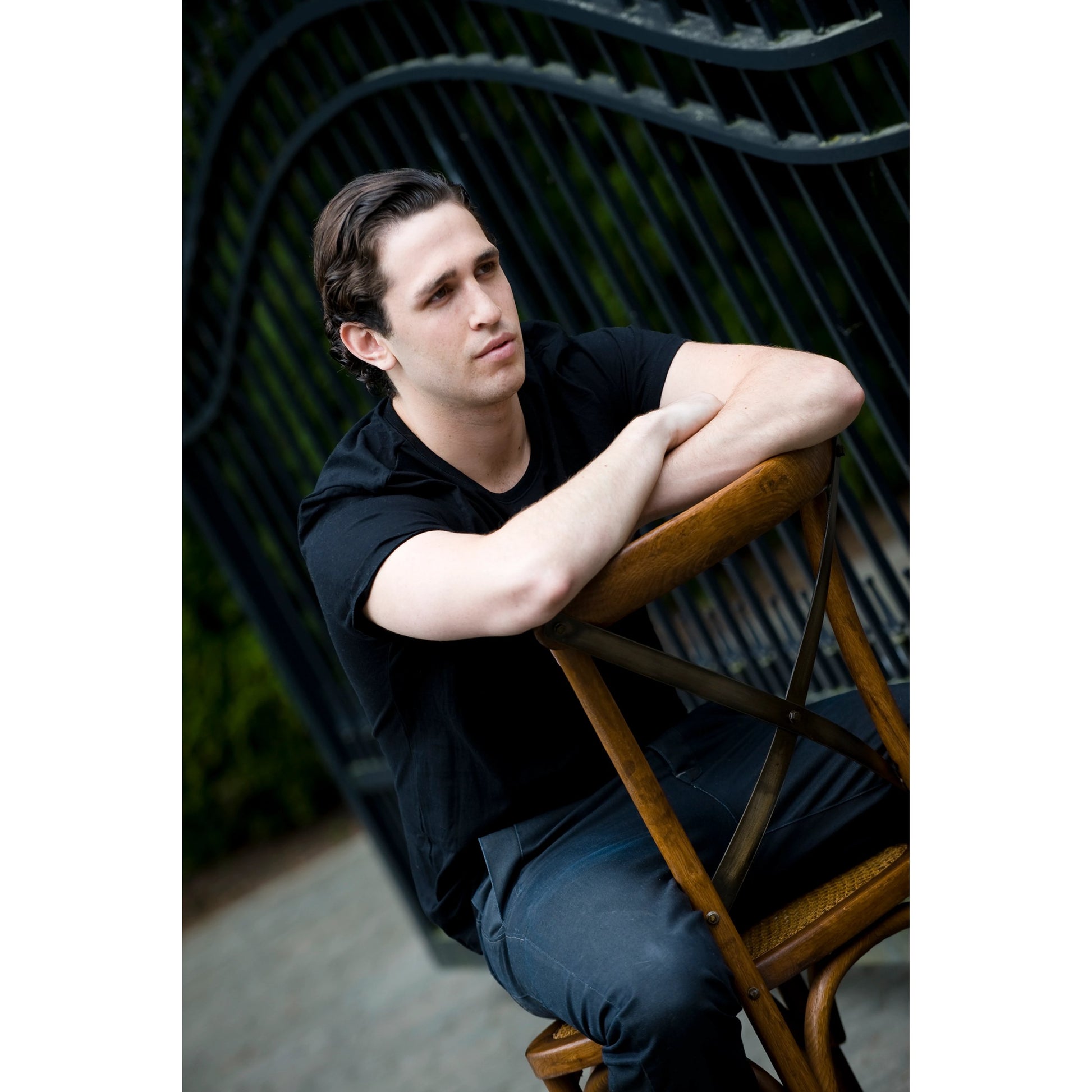 Cross Back Dining Chair by LH Imports. Made from elm, rattan, iron in a modern style.