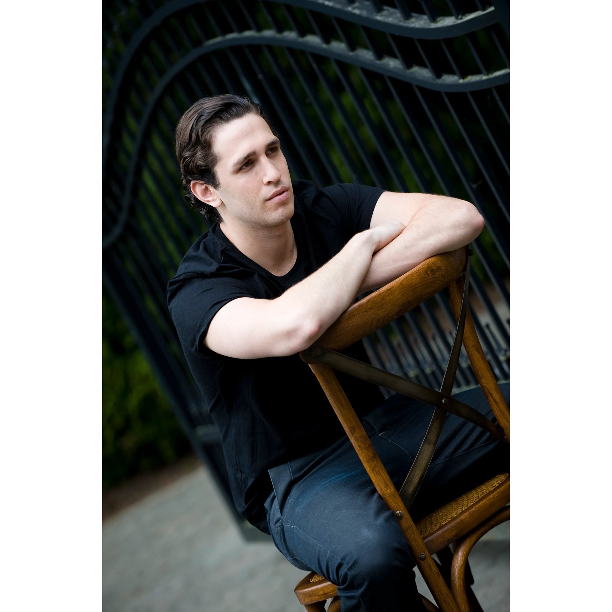 Cross Back Dining Chair by LH Imports. Made from elm, rattan, iron in a modern style.