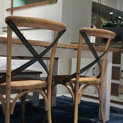 Cross Back Dining Chair by LH Imports. Made from elm, rattan, iron in a modern style.