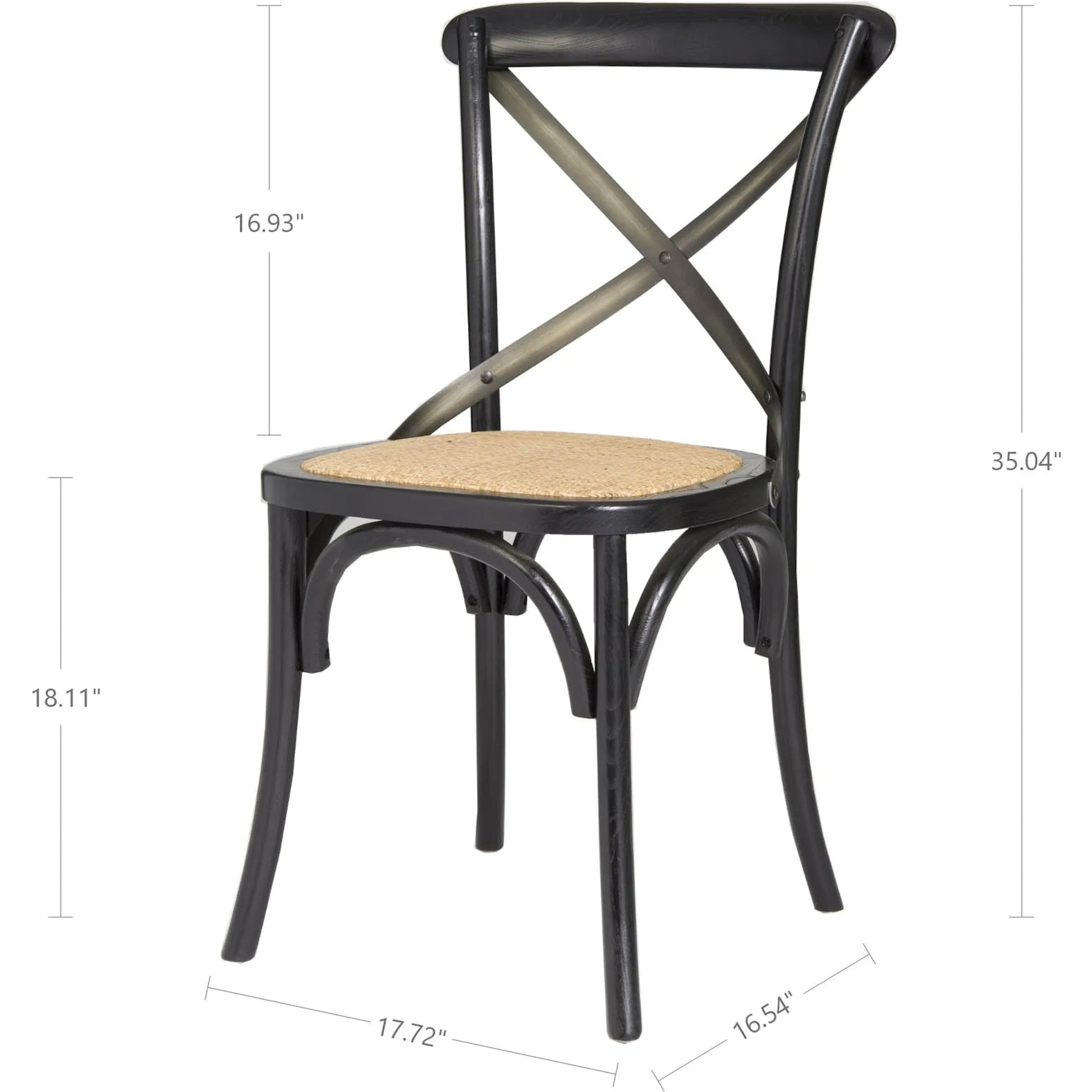 Cross Back Chair by LH Imports in black and black, brown, gunmetal. Made from elm, rattan, iron in a traditional style.
