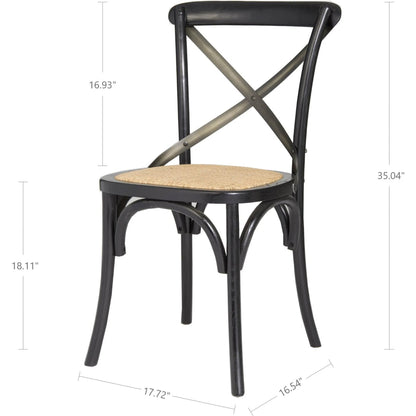 Cross Back Chair by LH Imports in black and black, brown, gunmetal. Made from elm, rattan, iron in a traditional style.