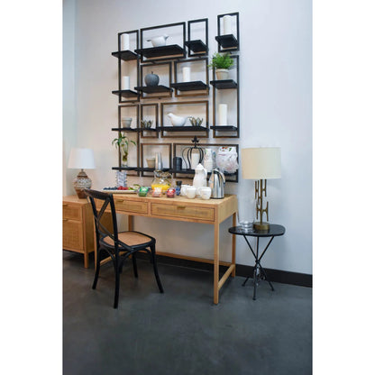 Cross Back Chair by LH Imports in black and black, brown, gunmetal. Made from elm, rattan, iron in a traditional style.