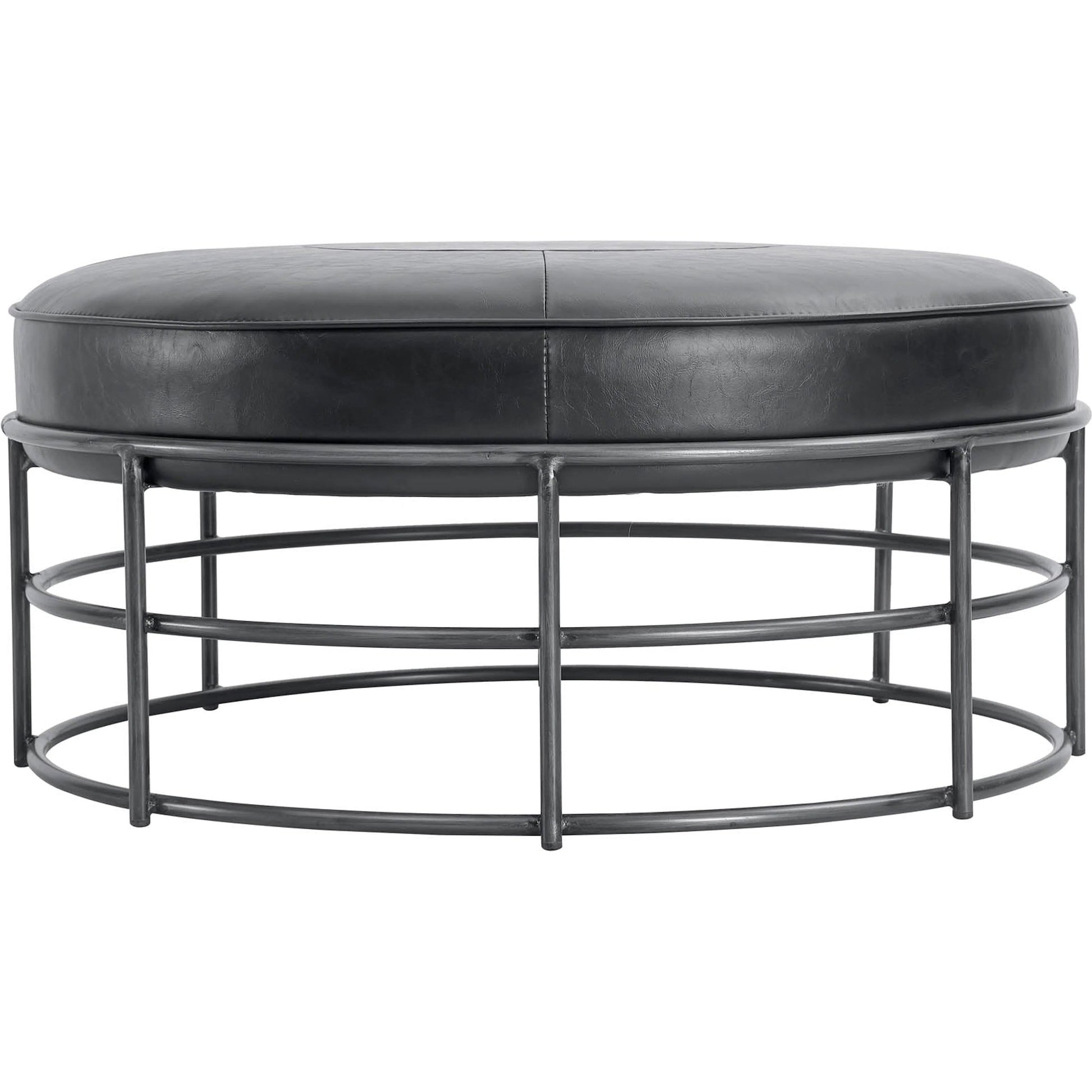 Ziggy Ottoman by LH Imports in black and gunmetal. Made from pu leather, iron, polyester fiber, pu foam in a modern style.