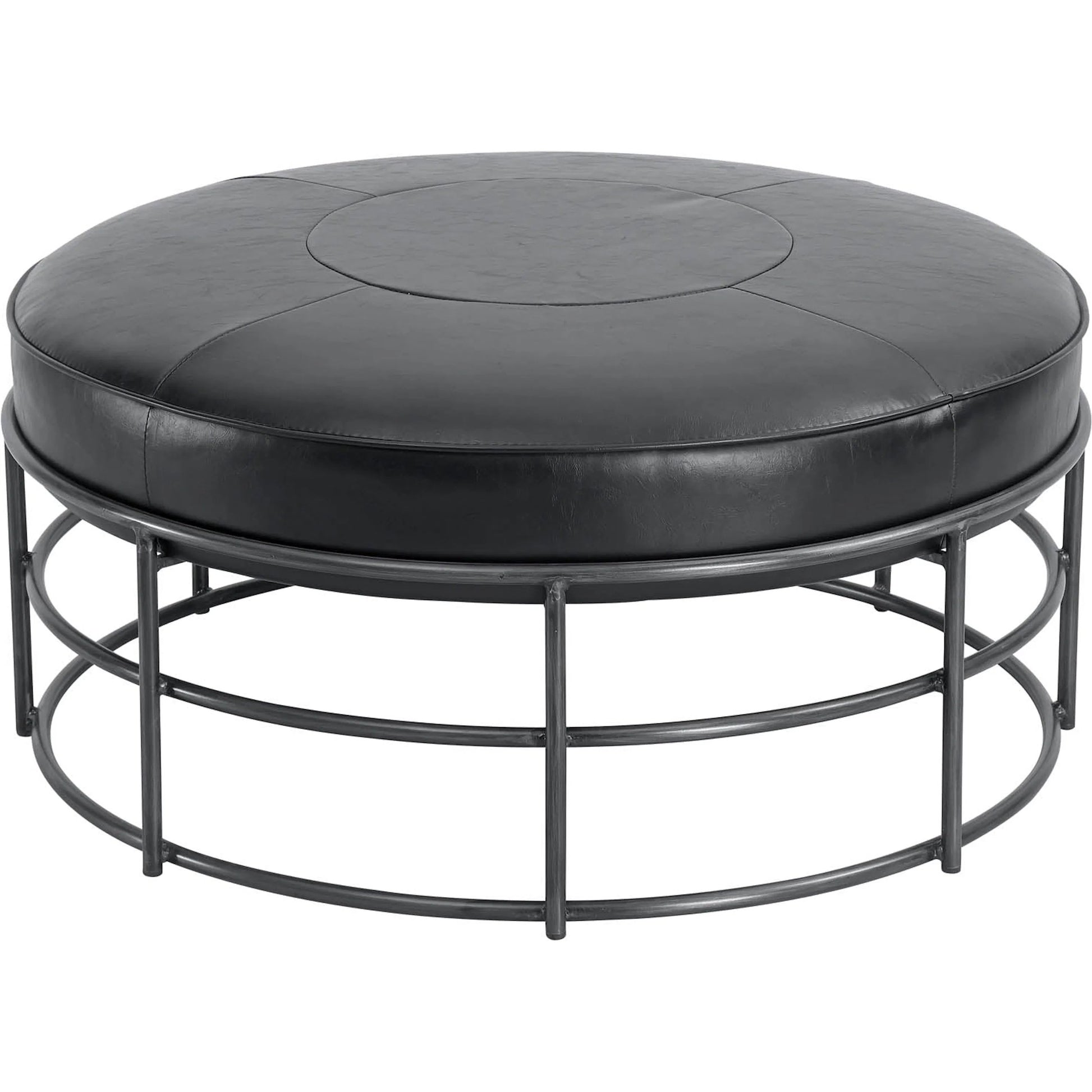 Ziggy Ottoman by LH Imports in black and gunmetal. Made from pu leather, iron, polyester fiber, pu foam in a modern style.