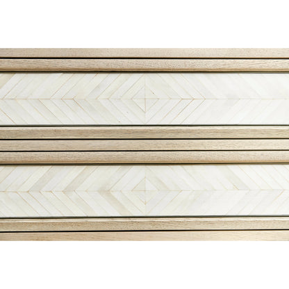 Water Berm Bachelors Chest by Jonathan Charles in bleached oak. Made from oak, faux bone, brass in a transitional style.