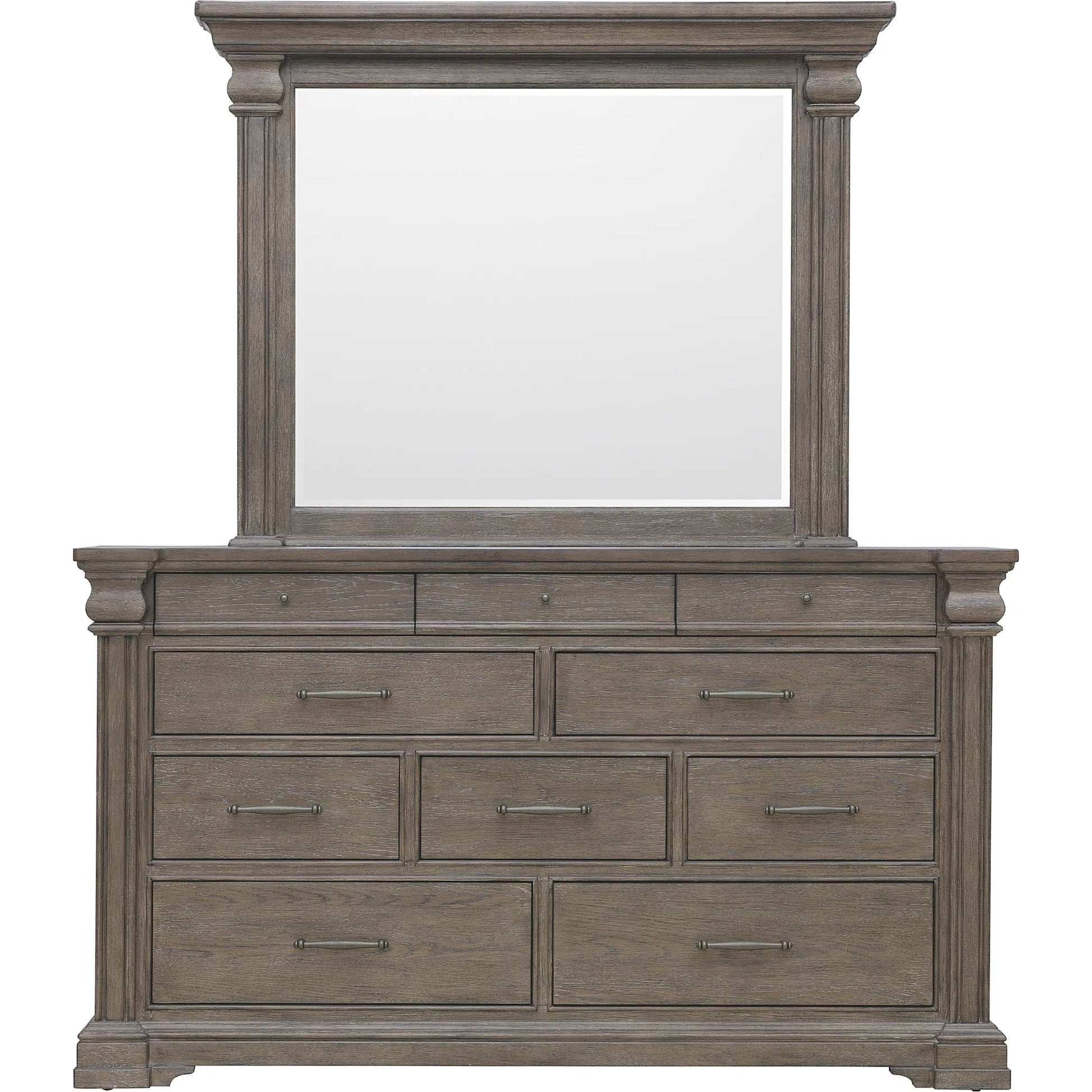 Madison Ridge Dresser Mirror by Pulaski Furniture in natural bark. Made from flat-cut white oak wood veneers in a unique style.