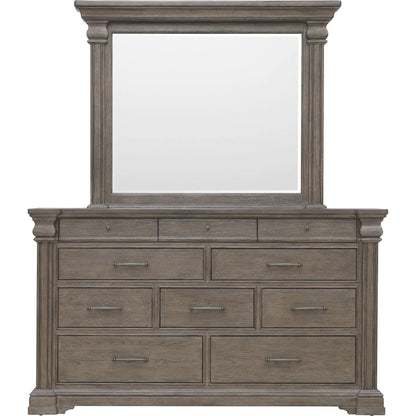 Madison Ridge Dresser Mirror by Pulaski Furniture in natural bark. Made from flat-cut white oak wood veneers in a unique style.