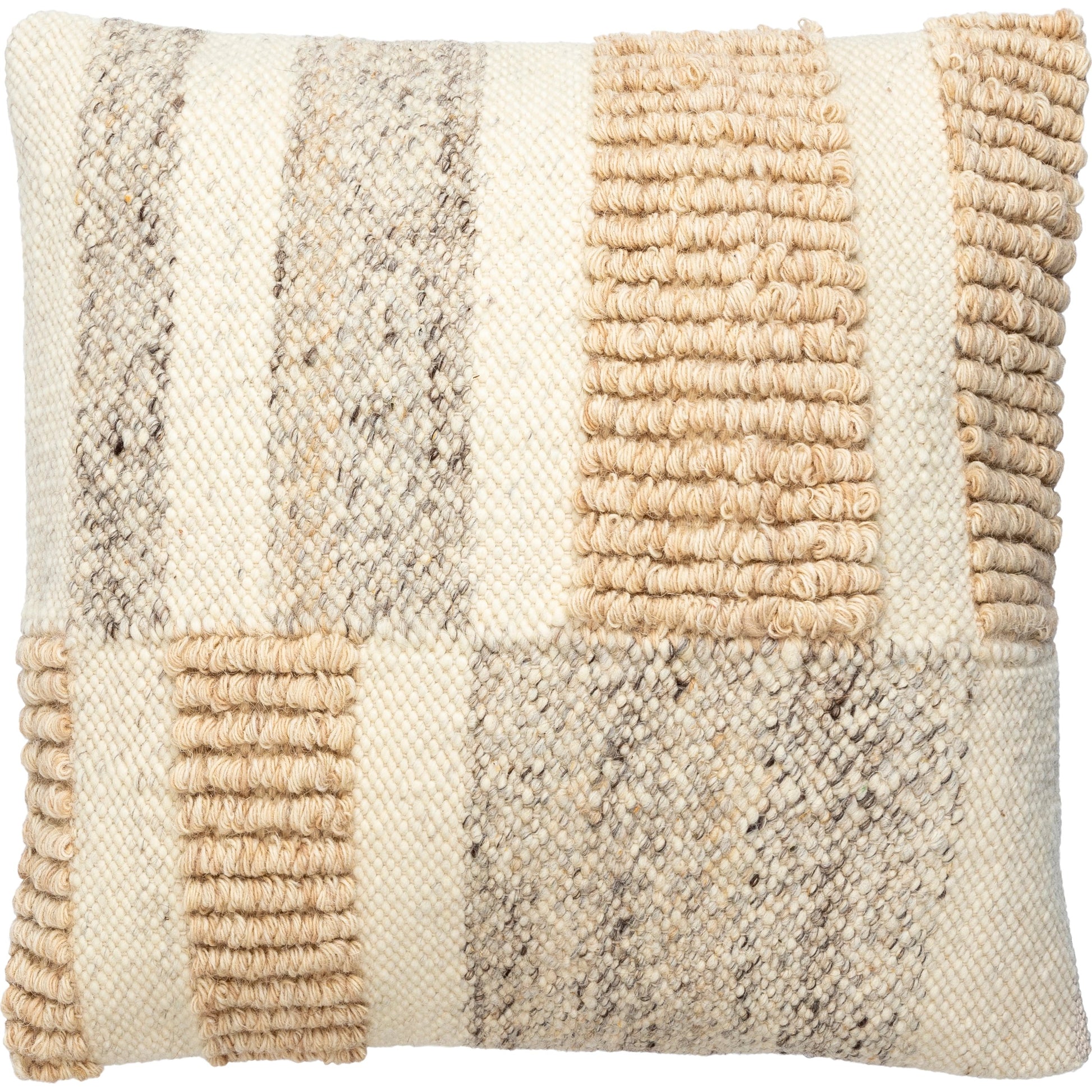 Sand Dunes Pillow - 493402 by Surya in beige, tan, charcoal. Made from front: 80% wool, 20% cotton, back: 100% cotton in a modern style.