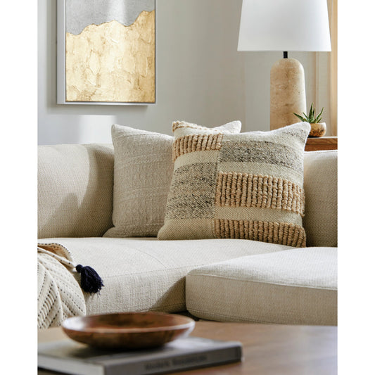 Sand Dunes Pillow - 493402 by Surya in beige, tan, charcoal. Made from front: 80% wool, 20% cotton, back: 100% cotton in a modern style.