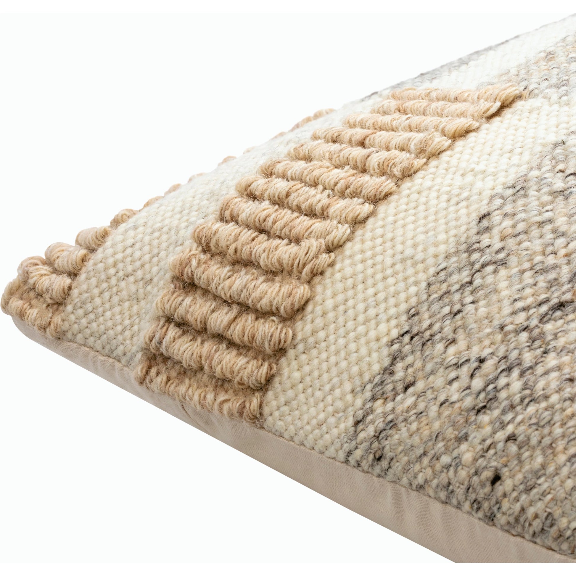 Sand Dunes Pillow - 493402 by Surya in beige, tan, charcoal. Made from front: 80% wool, 20% cotton, back: 100% cotton in a modern style.
