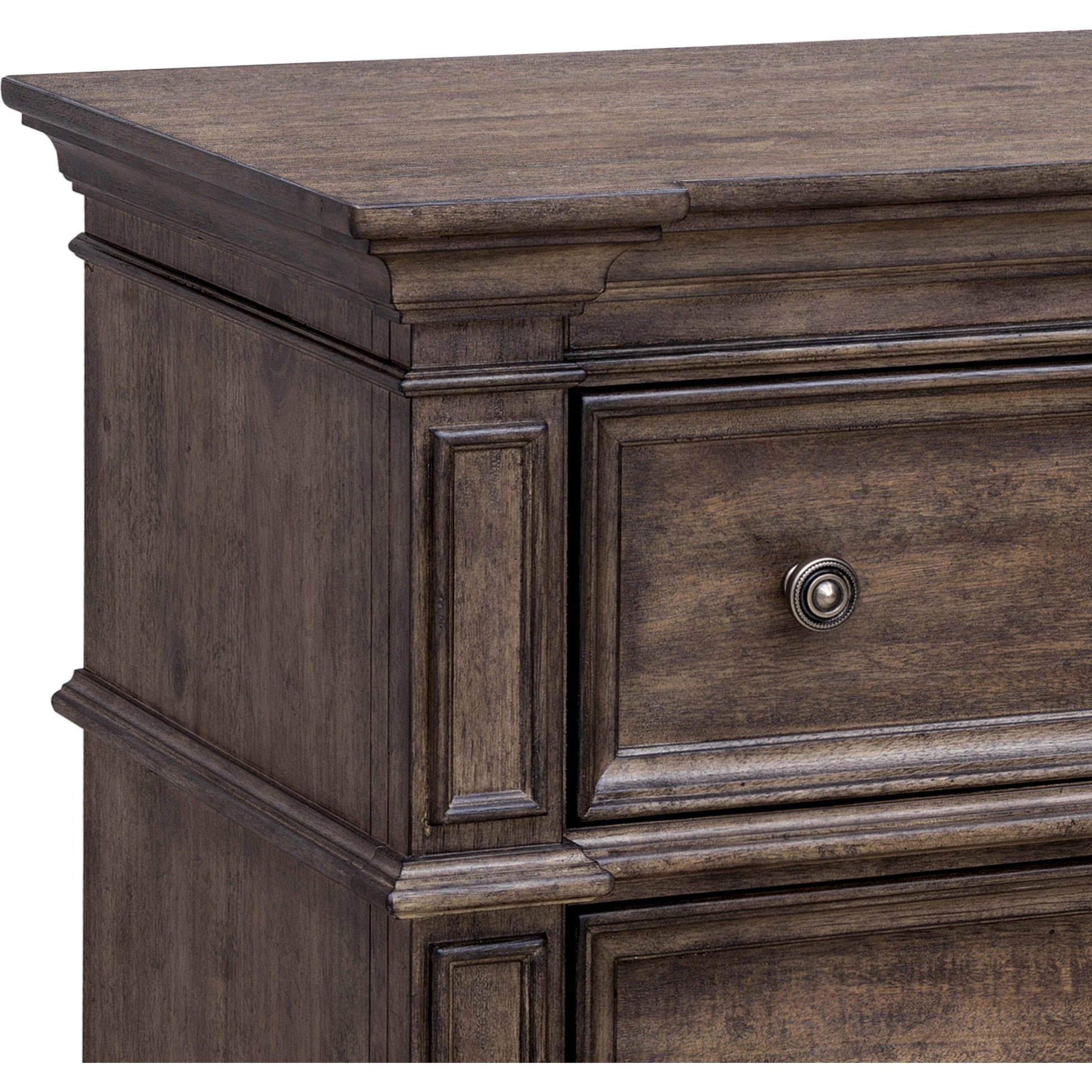 Woodbury Two-Drawer Nightstand by Pulaski Furniture in cowboy boots brown. Made from rubberwood in a traditional style.