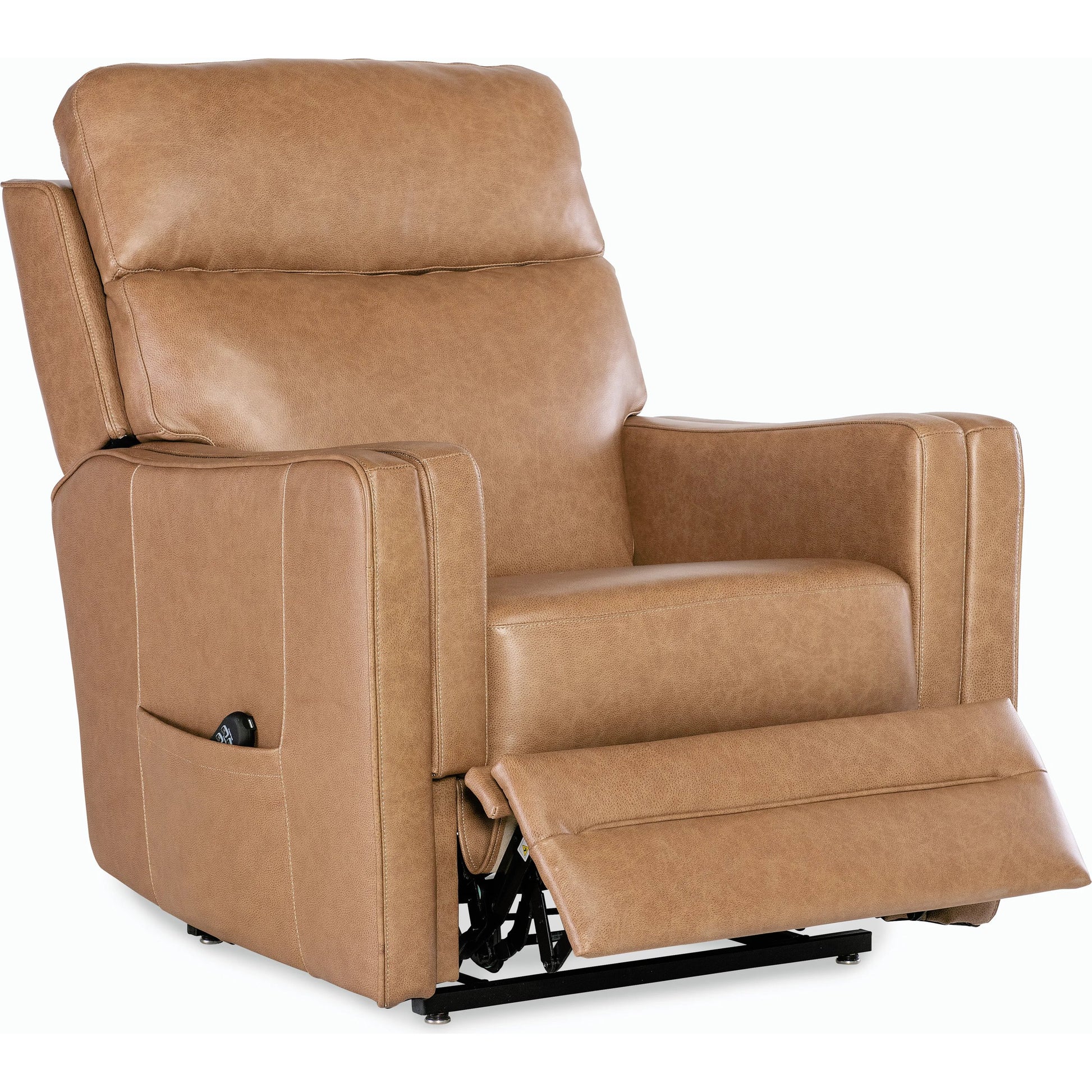Thyme Power Recliner w/ Power Headrest, Lumbar, and Lift by Hooker Furniture in brown. Made from leather in a modern style.