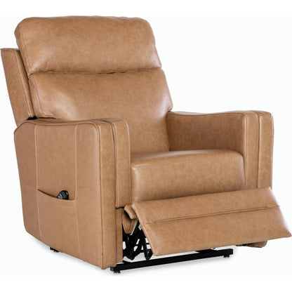Thyme Power Recliner w/ Power Headrest, Lumbar, and Lift by Hooker Furniture in brown. Made from leather in a modern style.