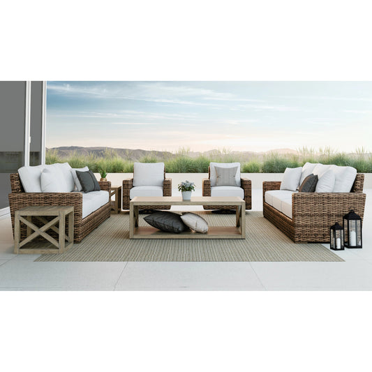 Havana Outdoor Sofa by Sunset West in tobacco. Made from resin wicker in a modern style.