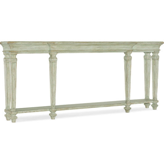Traditions Console Table by Hooker Furniture in pistachio. Made from pine, oak veneers with walnut inlay with solid-wood edge top in a cottage & farmhouse style.