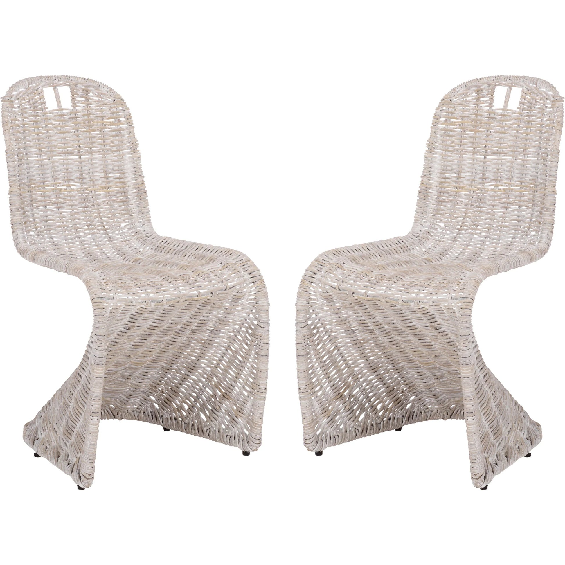 Fairview Dining Chair (Set of 2) by HedgeApple Essentials in white washed. Made from rattan, iron in a unique style.