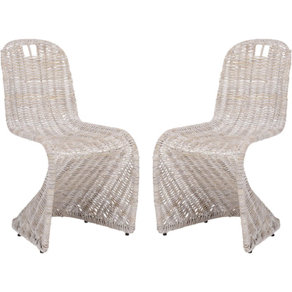 Fairview Dining Chair (Set of 2) by HedgeApple Essentials in white washed. Made from rattan, iron in a unique style.