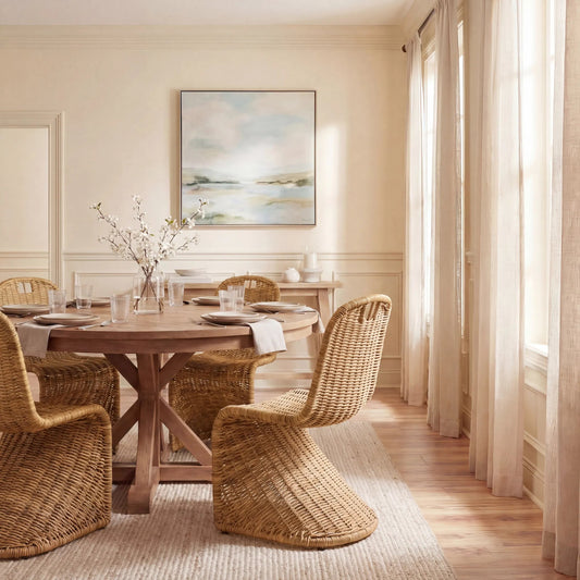 Fairview Dining Chair (Set of 2) by HedgeApple Essentials in natural. Made from rattan, iron in a unique style.