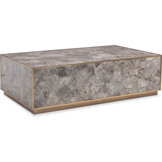 Tildon Cocktail Table by Bernhardt in smokey quartz, aged brass. Made from stone, metal in a modern style.