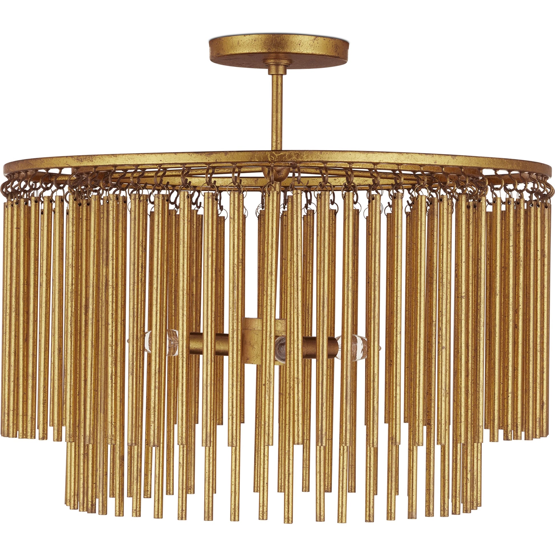 Mantra Semi-Flush Mount by Currey and Company in gold leaf. Made from iron, brass in a modern style.