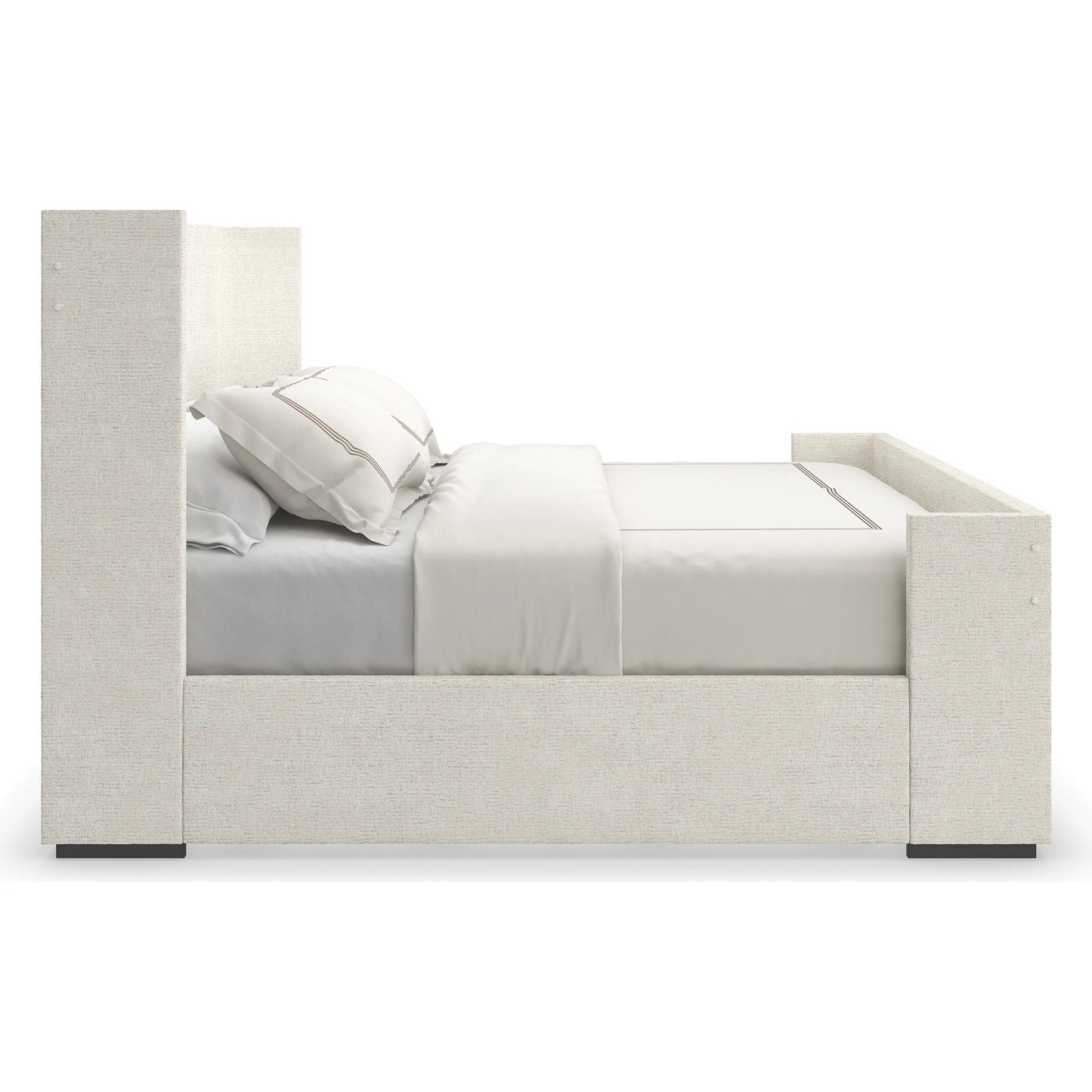 003 SI-2533154 | Additional Silo | Shelter Me King Bed by Caracole in ivory and almost black. Made from poplar in a unique style.