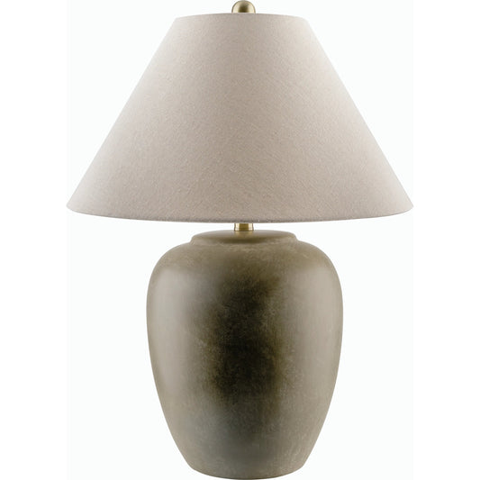 Serrano Accent Table Lamp - 535892 by Surya in body: gray, shade (outside): beige, shade (inside): white, finial: metallic - nickel, harp: metallic - nickel, cord: translucent and glazedplated. Made from ceramic, linen, iron
