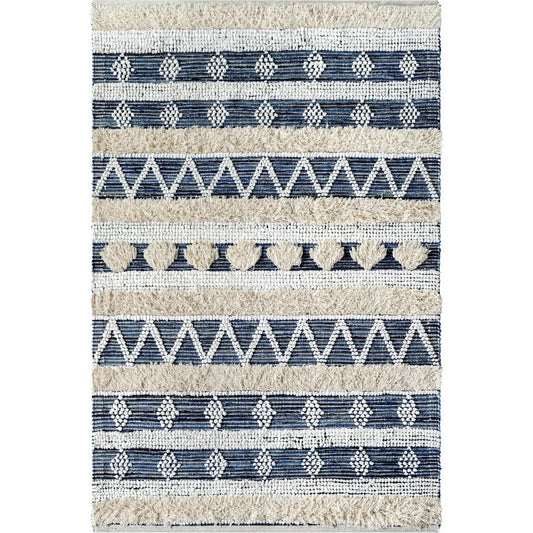 Serena Rug - 32484 by Surya in ivory, dark blue, blue, light beige. Made from main: 60% recycled fabric, main: 40% cotton in a unique style.