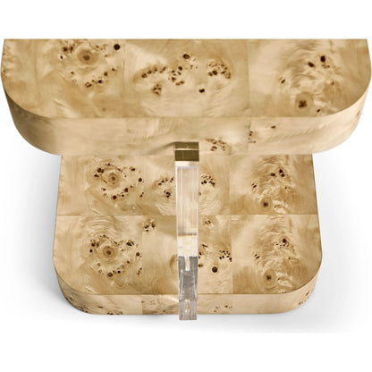 Veil End Table by Jonathan Charles in natural mappa burl. Made from mappa burl in a modern style.