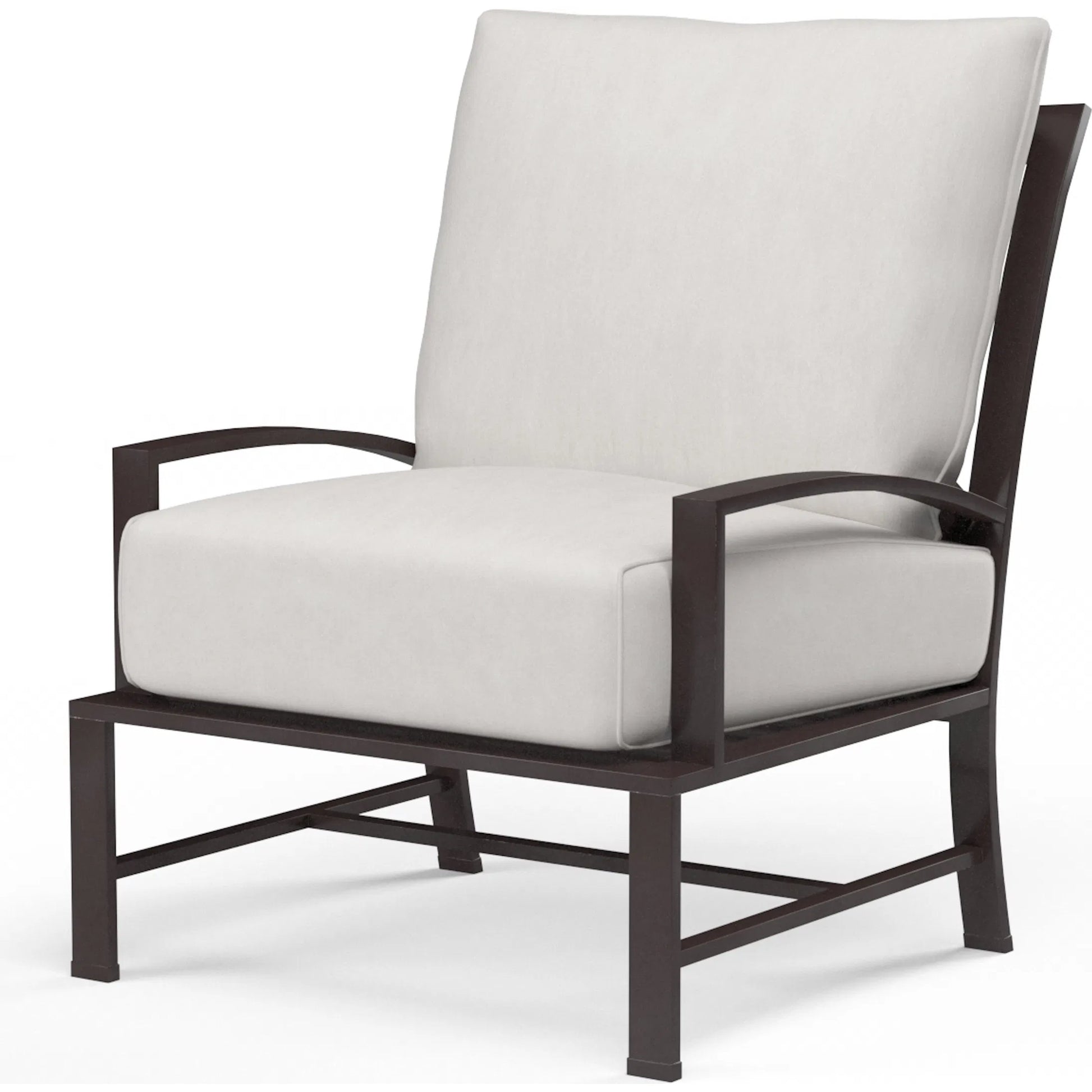La Outdoor Jolla Club Chair by Sunset West in espresso. Made from aluminum in a modern style.