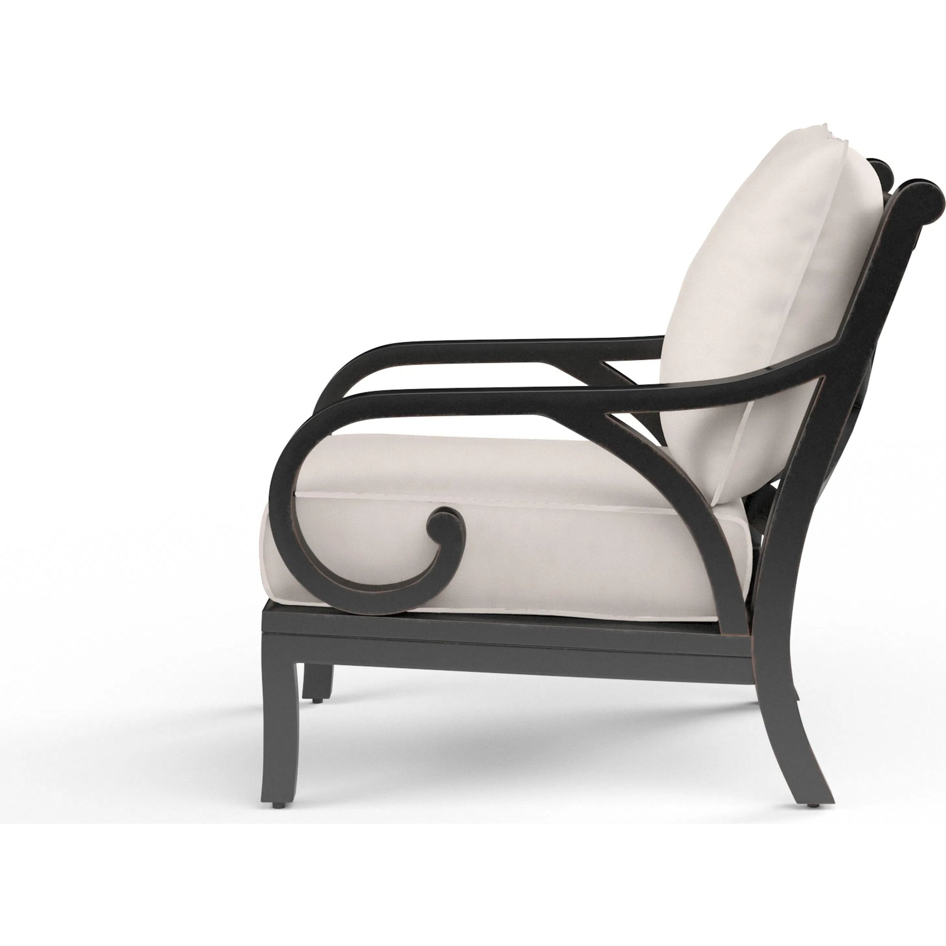 Monterey Outdoor Club Chair by Sunset West in browns. Made from aluminum in a traditional style.