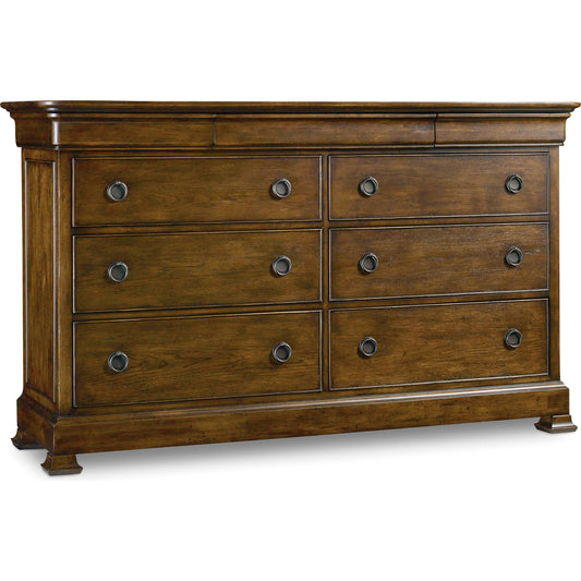 Archivist Dresser by Hooker Furniture in pecan. Made from pecky pecan veneers, felt in a unique style.