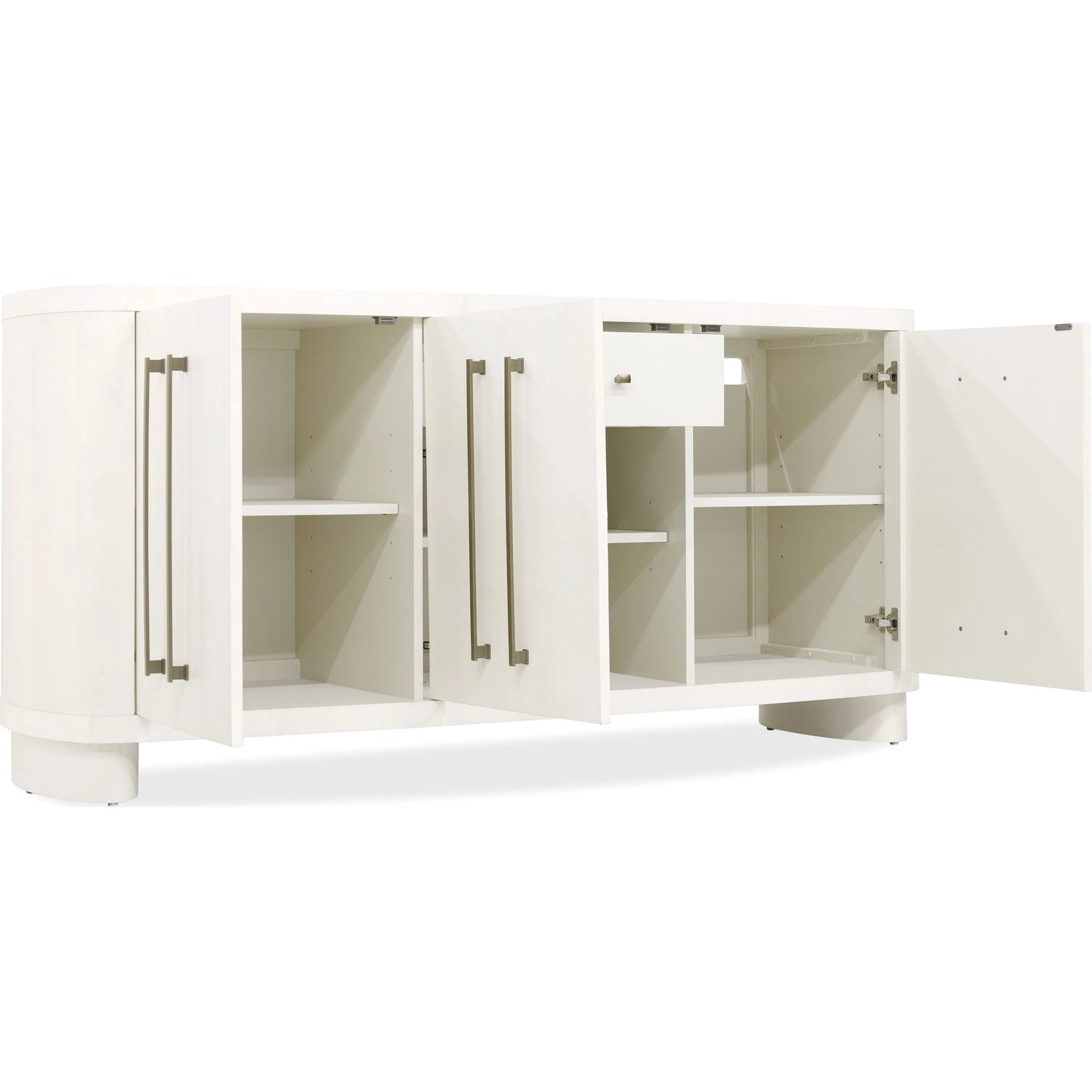 003 SI-2458417 | Additional Silo | Melange Bar None Credenza by Hooker Furniture in white, maple veneers. Made from figured maple veneers, fabric, 82% polyester, 13% acrylic, 5% linen in a transitional style.