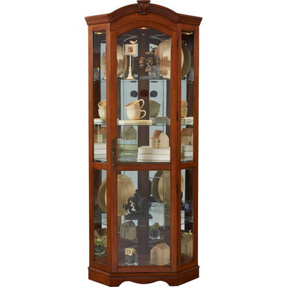 Medallion Cherry Corner Curio by Pulaski Furniture in cherry brown. Made from select hardwoods in a traditional style.