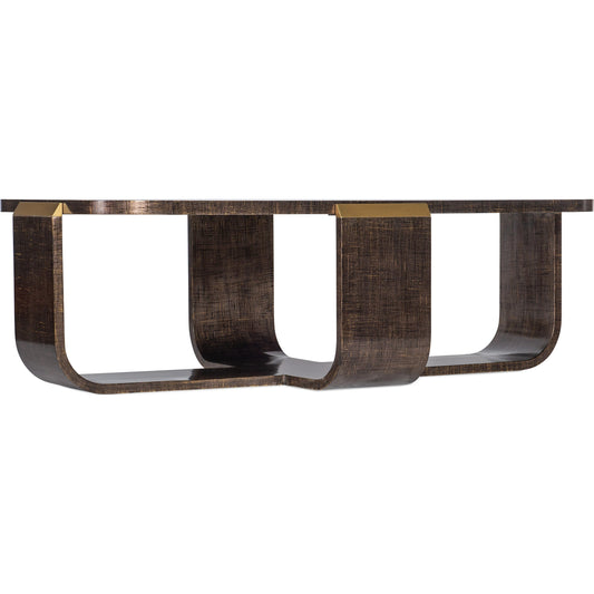 Melange Edmun Cocktail Table by Hooker Furniture in dark wood. Made from maple veneers, metal cap in a modern style.