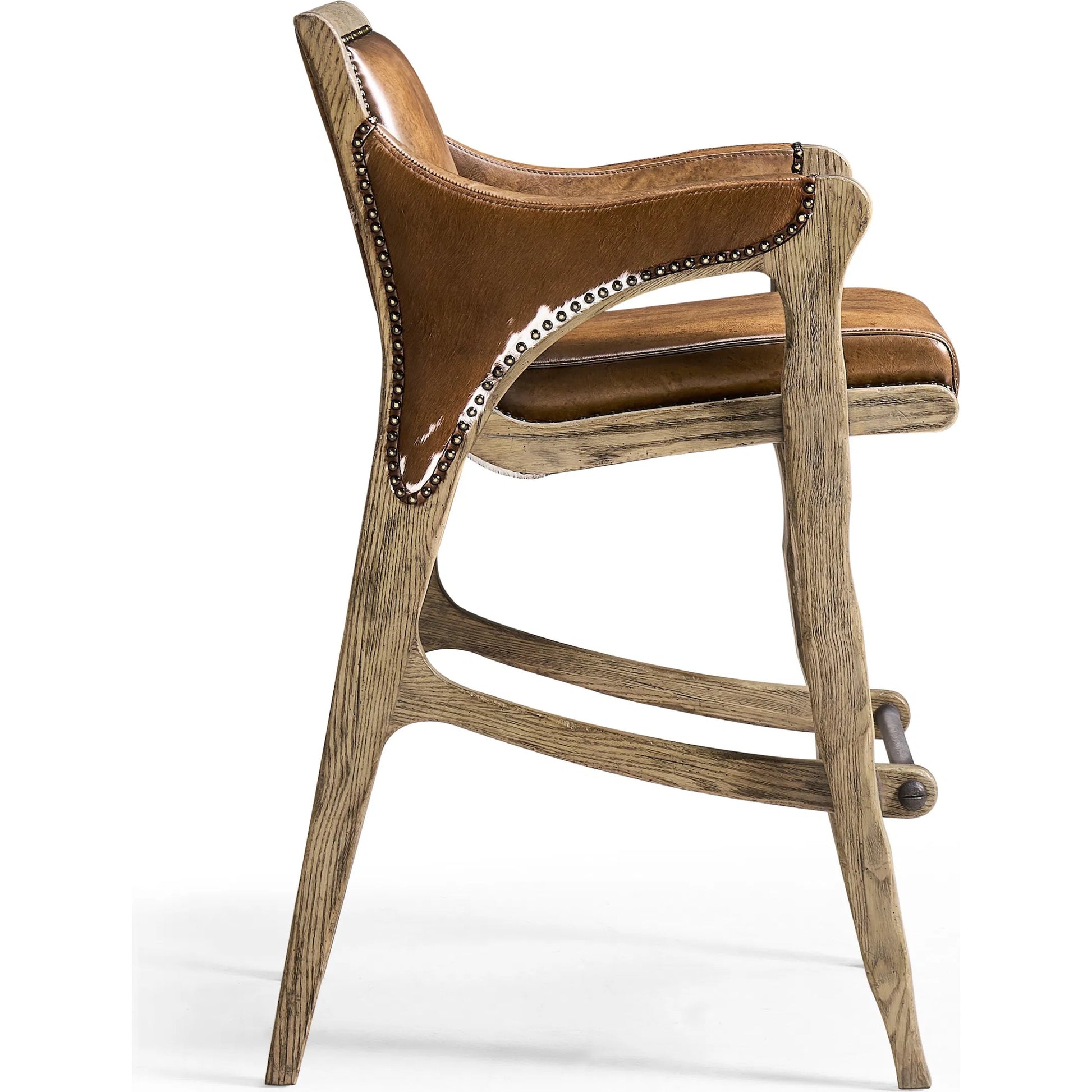 Echo Canyon Leather & Hide Bar Stool by Jonathan Charles in faded oak. Made from oak in a traditional style.