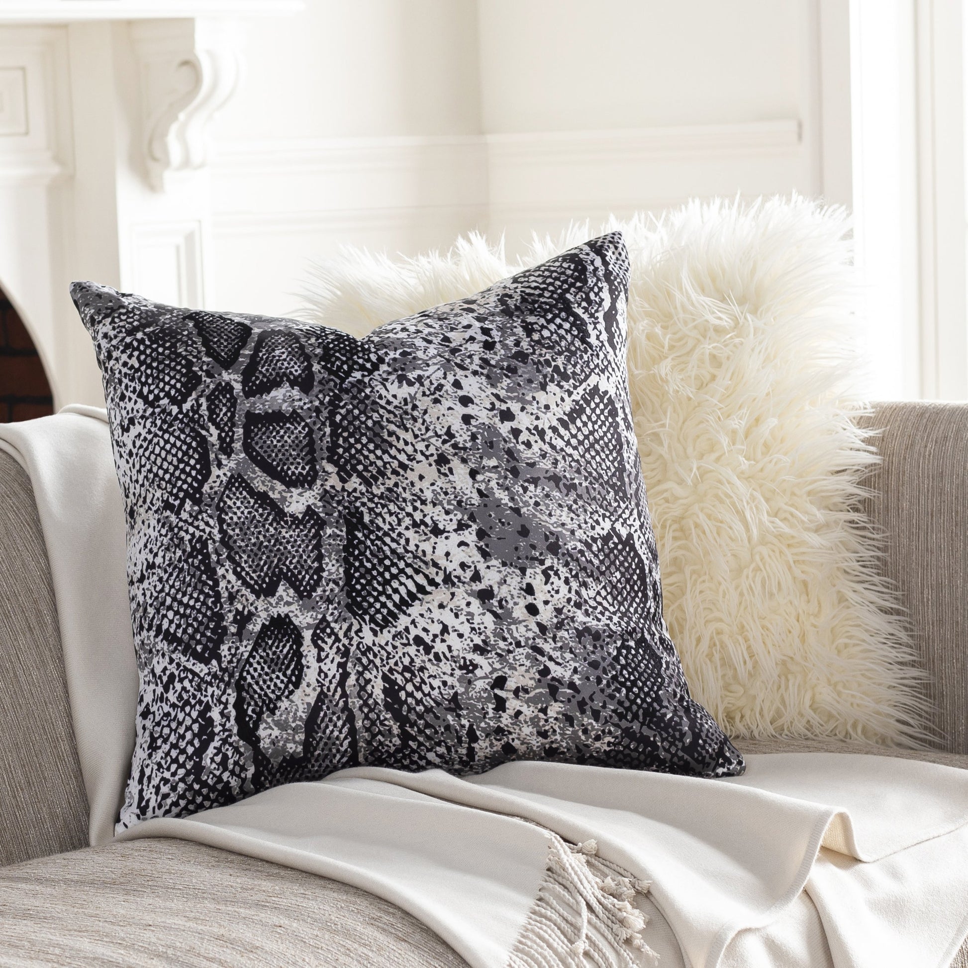 Safari Pillow - 17824 by Surya in black, charcoal, white, light beige. Made from 100% polyester in a modern style.