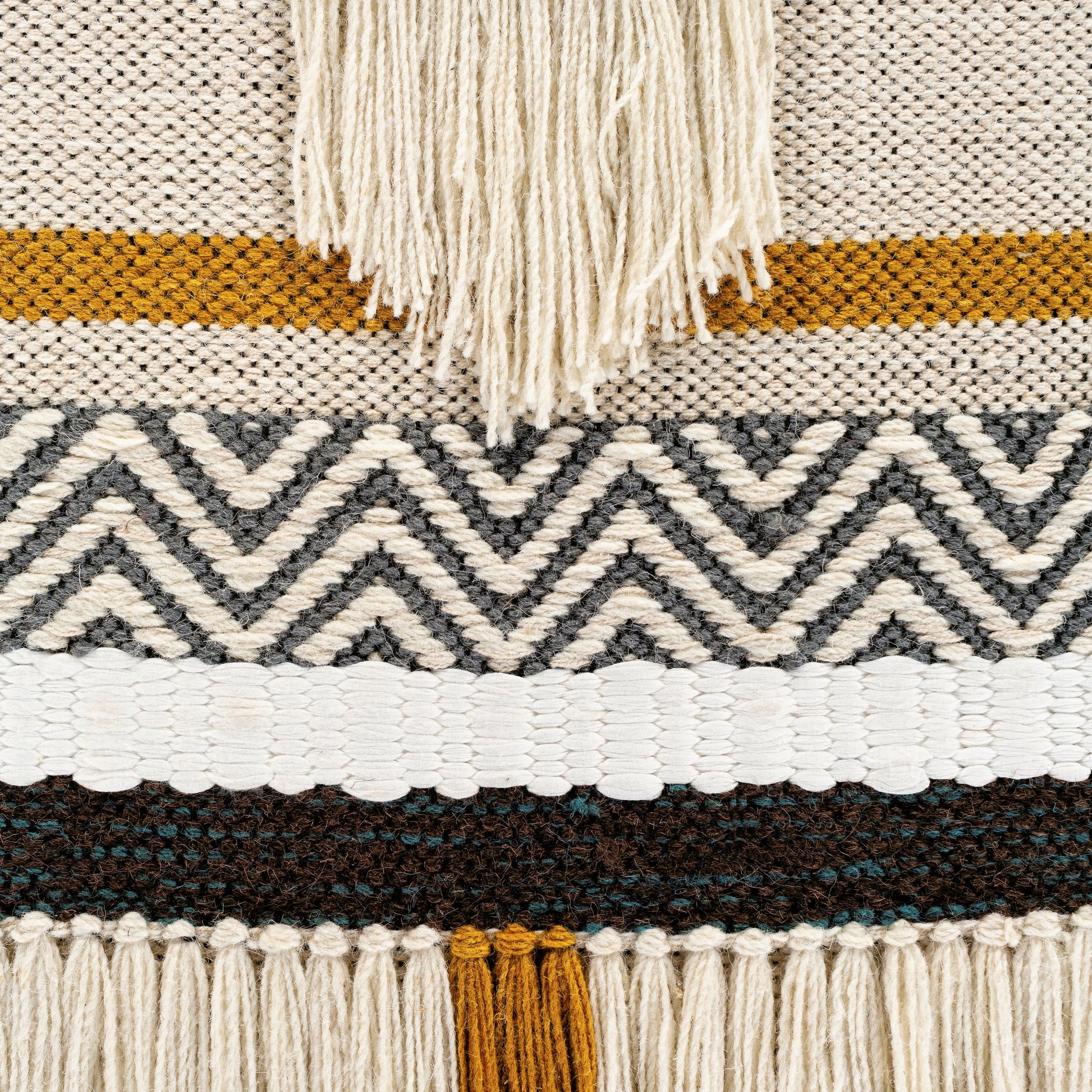 Saiful - 25854 by Surya in charcoal, light beige, cream, black, mustard, dark brown. Made from 70% wool, 20% polyester, 10% cotton in a eclectic & global style.