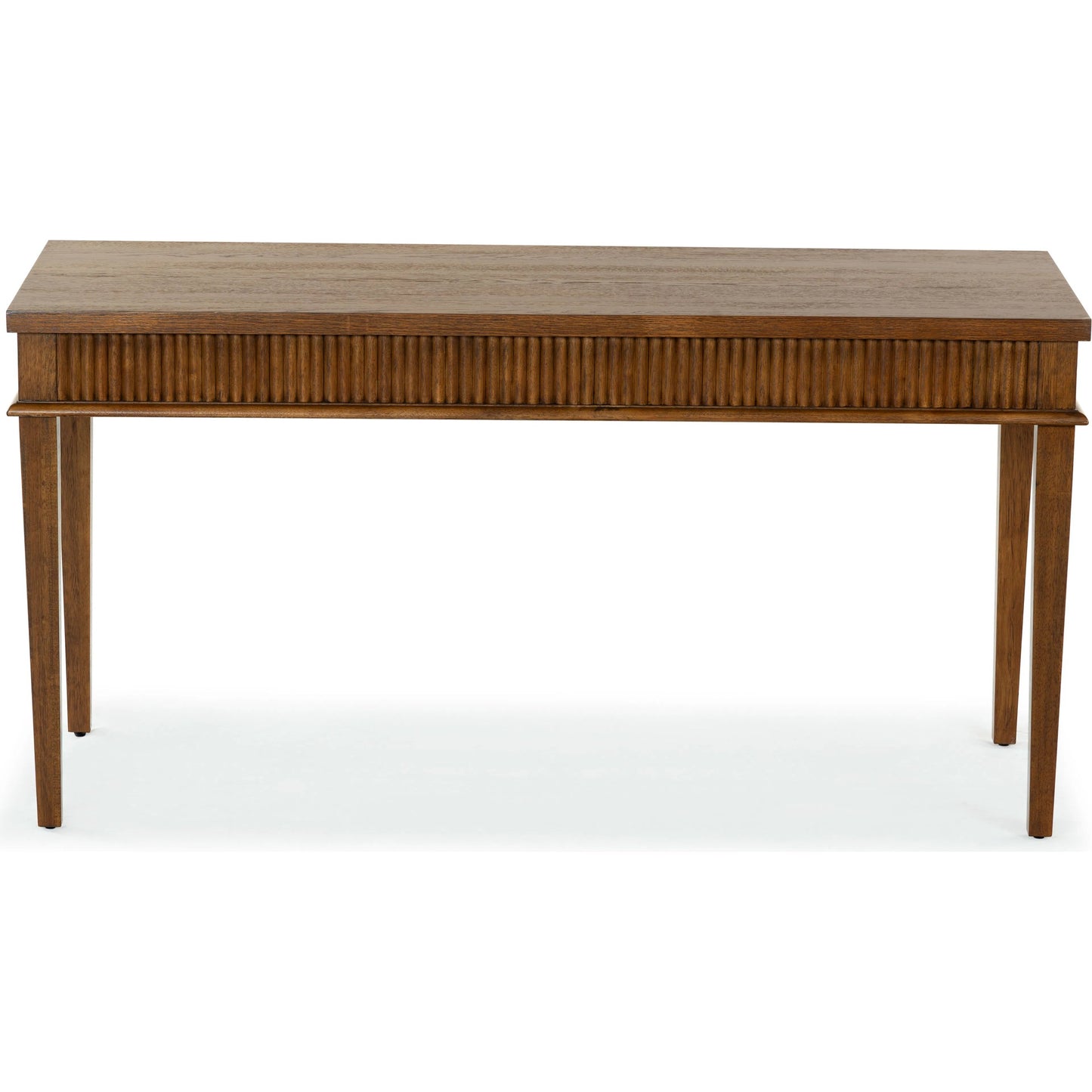 002 SI-2454124 | Closeup | Marion 1 Drawer Reeded Desk by HedgeApple Essentials in medium oak, black. Made from rubber wood, oak veneer, manufactured wood in a transitional style.