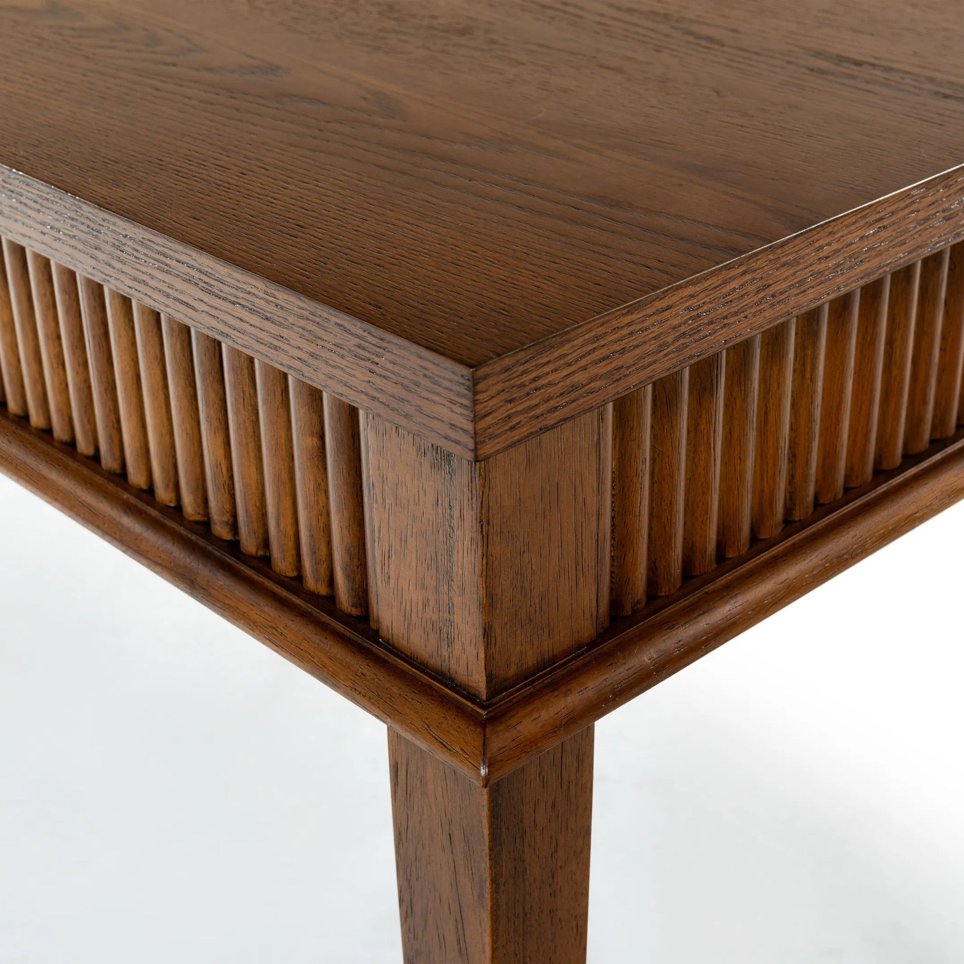 Marion 1 Drawer Reeded Desk by HedgeApple Essentials in medium oak, black. Made from rubber wood, oak veneer, manufactured wood in a transitional style.