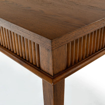 Marion 1 Drawer Reeded Desk by HedgeApple Essentials in medium oak, black. Made from rubber wood, oak veneer, manufactured wood in a transitional style.