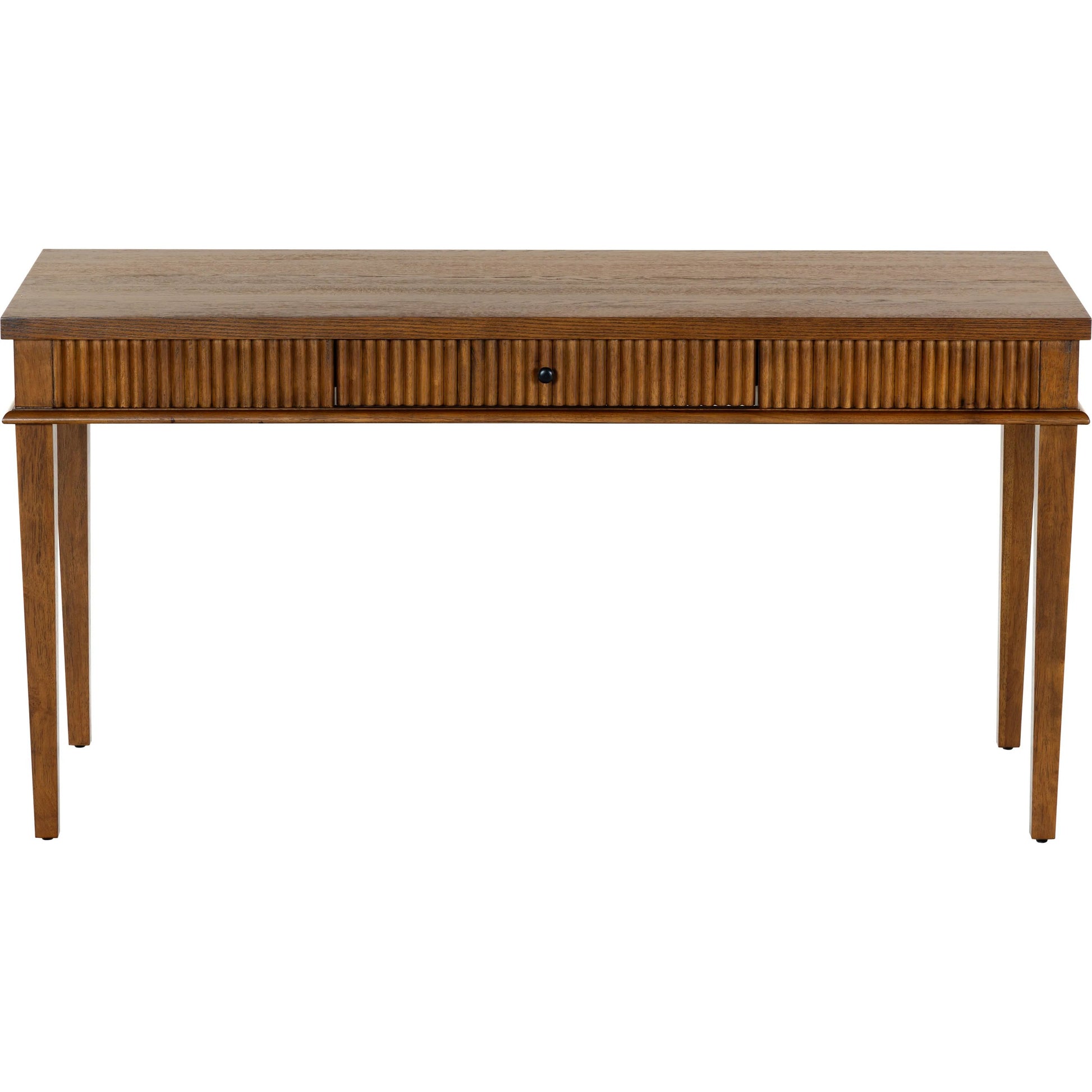 Marion 1 Drawer Reeded Desk by HedgeApple Essentials in medium oak, black. Made from rubber wood, oak veneer, manufactured wood in a transitional style.