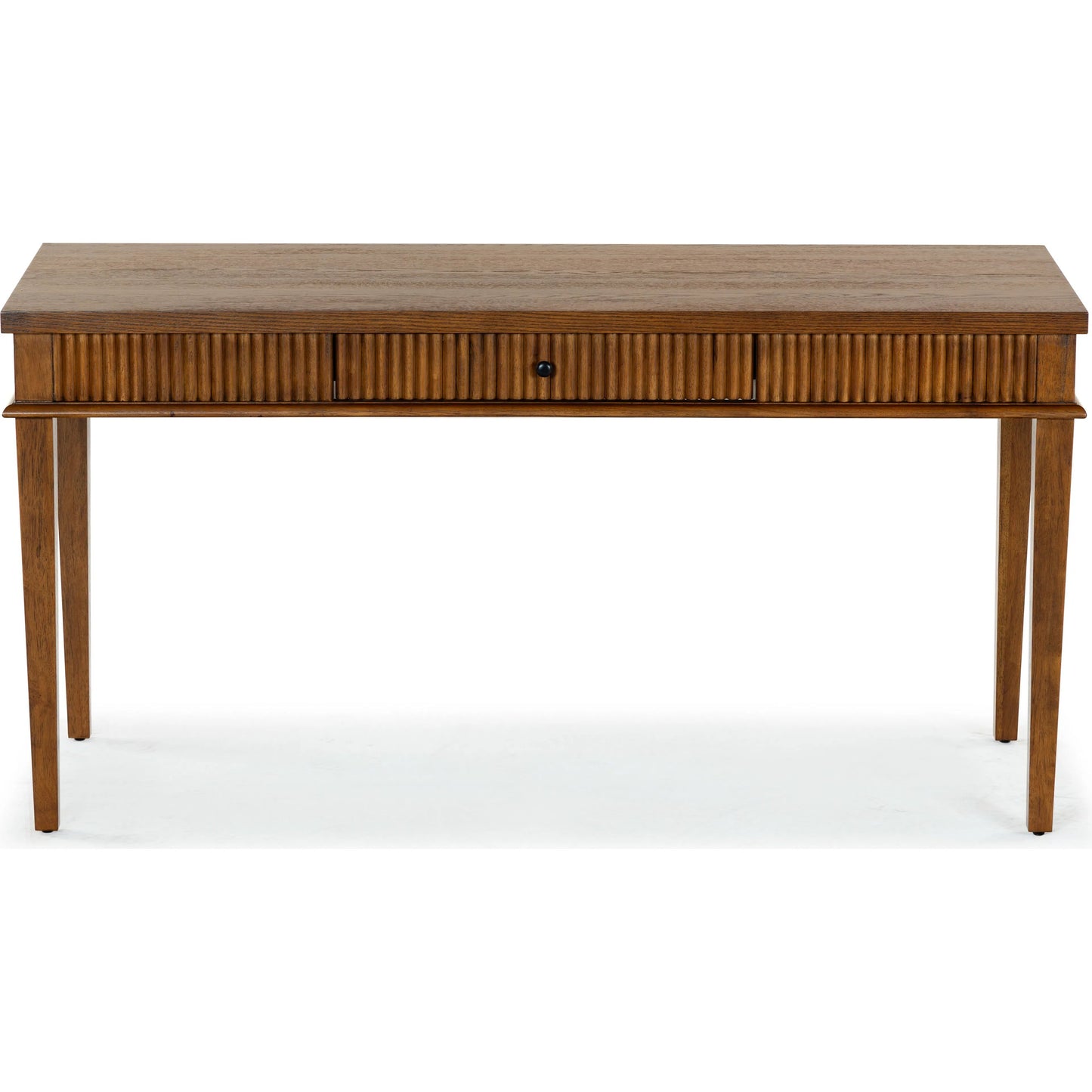 001 SI-2454124 | Primary Silo | Marion 1 Drawer Reeded Desk by HedgeApple Essentials in medium oak, black. Made from rubber wood, oak veneer, manufactured wood in a transitional style.