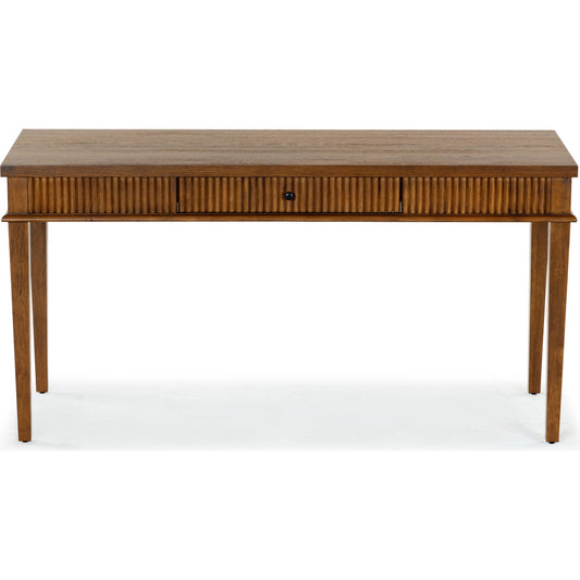 001 SI-2454124 | Primary Silo | Marion 1 Drawer Reeded Desk by HedgeApple Essentials in medium oak, black. Made from rubber wood, oak veneer, manufactured wood in a transitional style.