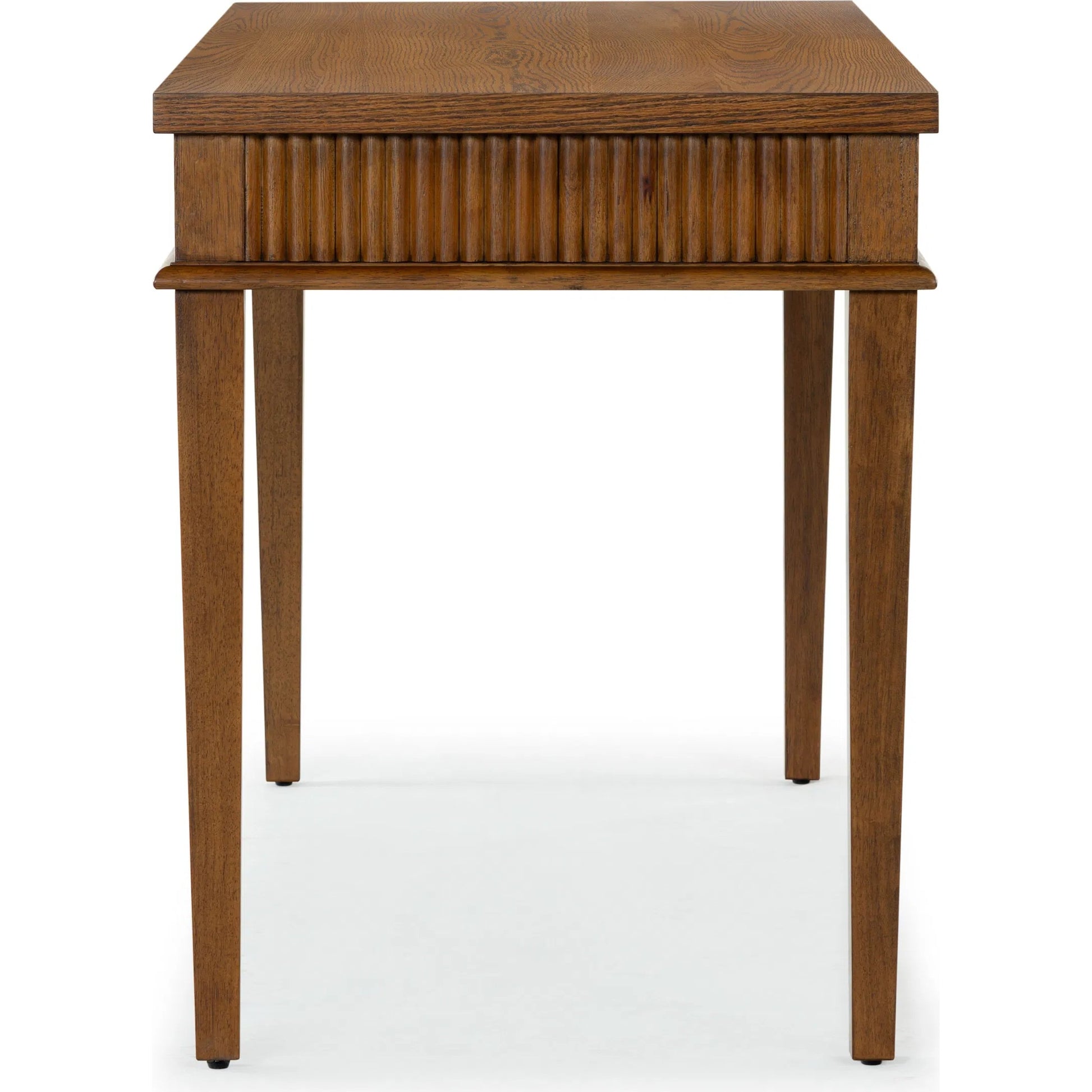 Marion 1 Drawer Reeded Desk by HedgeApple Essentials in medium oak, black. Made from rubber wood, oak veneer, manufactured wood in a transitional style.