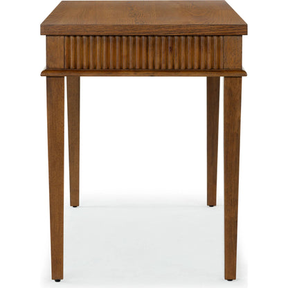 Marion 1 Drawer Reeded Desk by HedgeApple Essentials in medium oak, black. Made from rubber wood, oak veneer, manufactured wood in a transitional style.