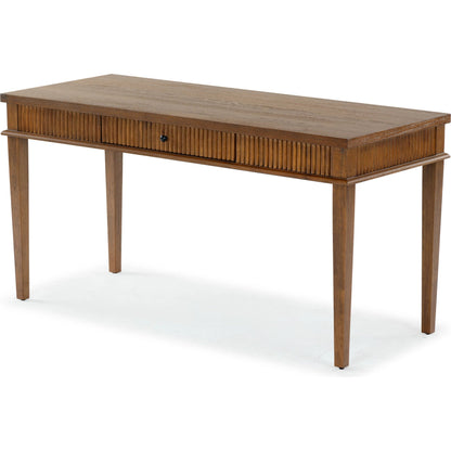 Marion 1 Drawer Reeded Desk by HedgeApple Essentials in medium oak, black. Made from rubber wood, oak veneer, manufactured wood in a transitional style.