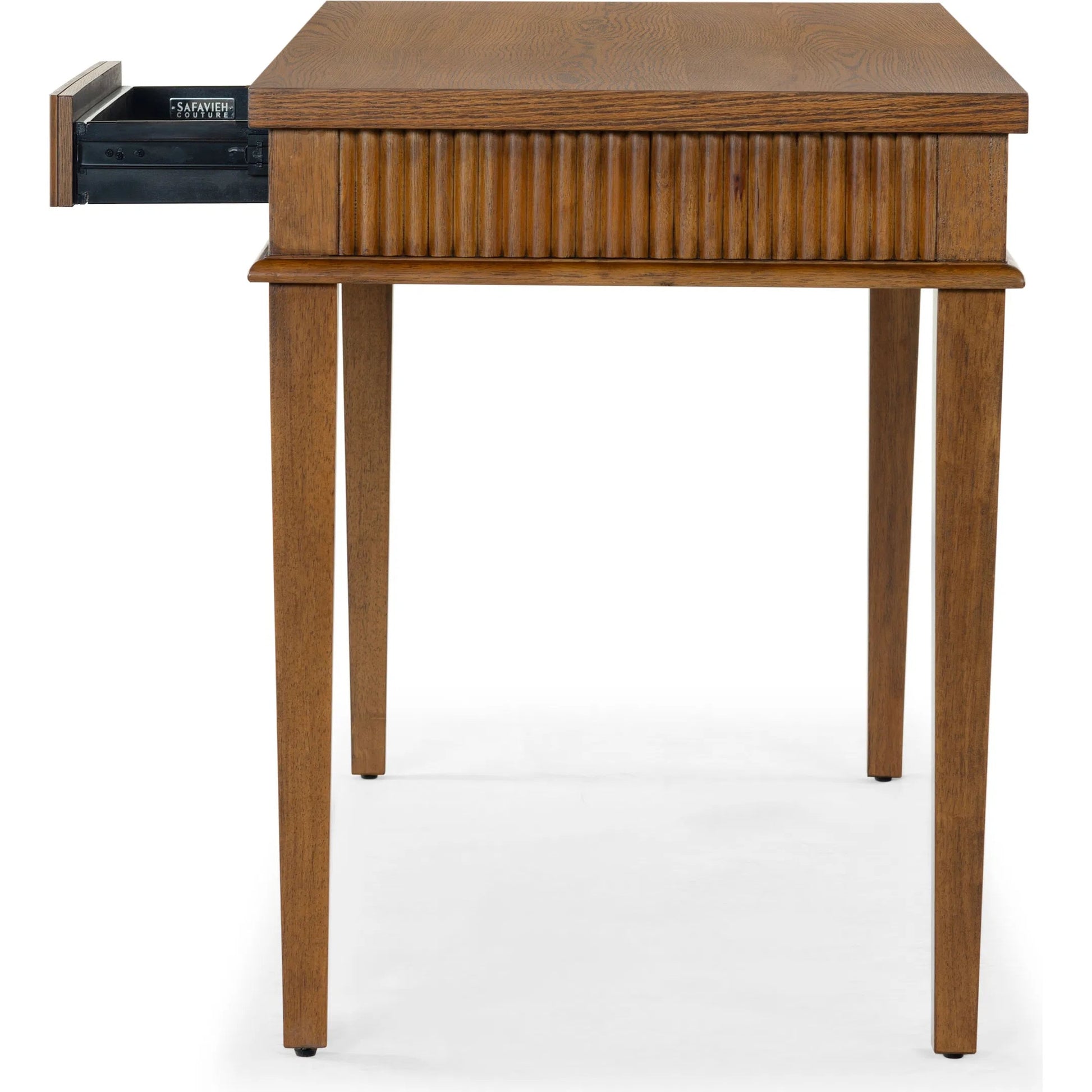 Marion 1 Drawer Reeded Desk by HedgeApple Essentials in medium oak, black. Made from rubber wood, oak veneer, manufactured wood in a transitional style.