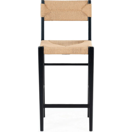 Peach Rattan Counter Stool by HedgeApple Essentials. Made from oak wood, iron, paper cord in a rustic style.